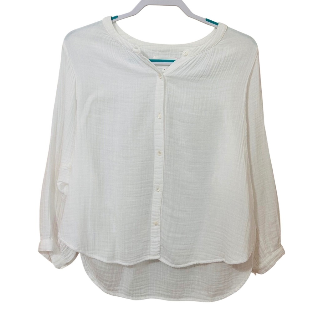 Xirena Lark White Cotton Gauze Button Down Shirt Top Size S 3/4‎ Sleeve Casual